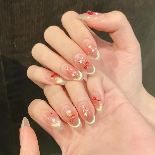【さくらんぼグリッター】果実×星×きらめき|ジューシー甘かわネイル🍒✨