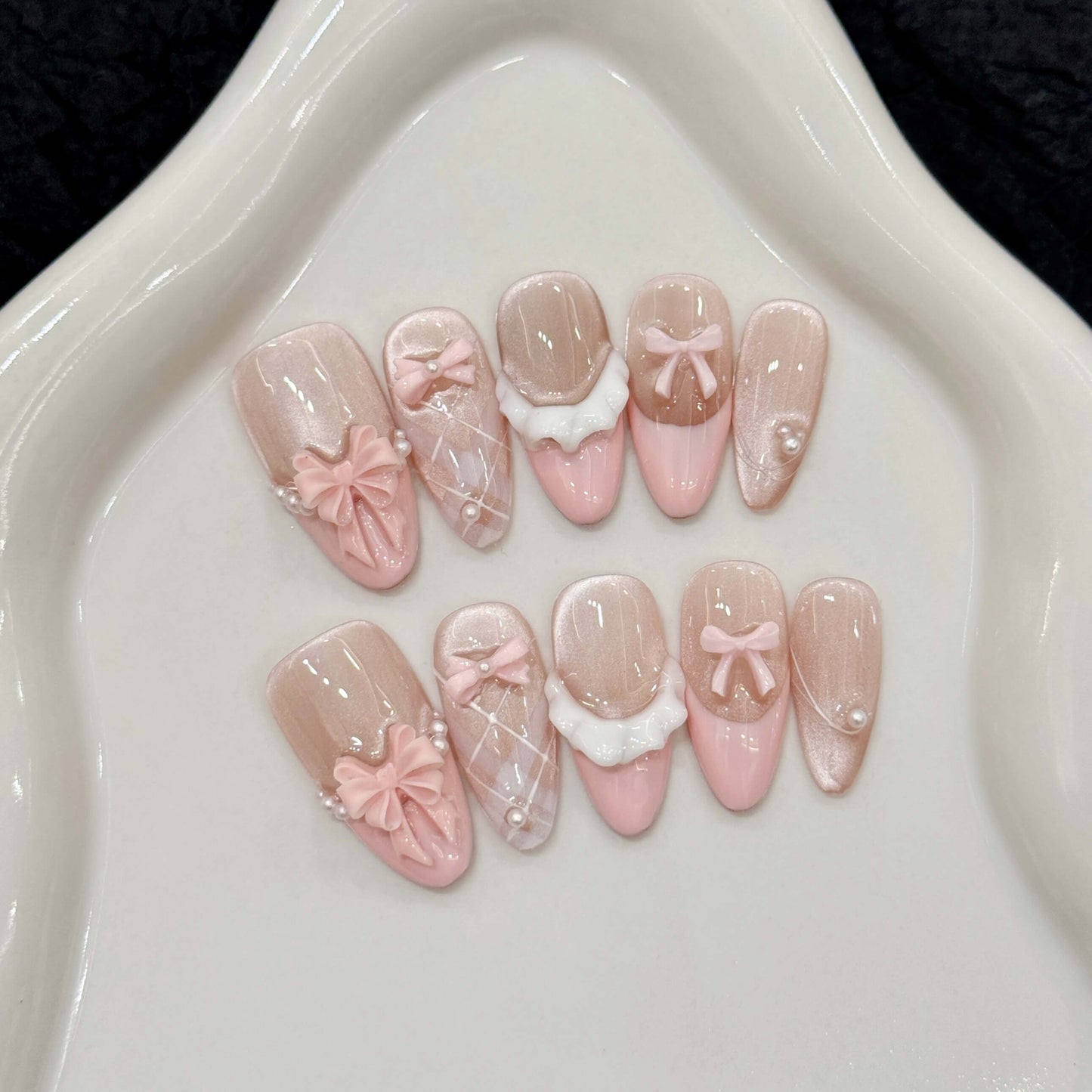 量産型ガーリー×ピンク|リボン&レースのゆめかわネイルチップ